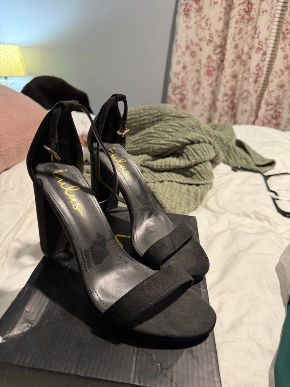 Lulu's Black Suede Block Heel Ankle-Strap Sandals